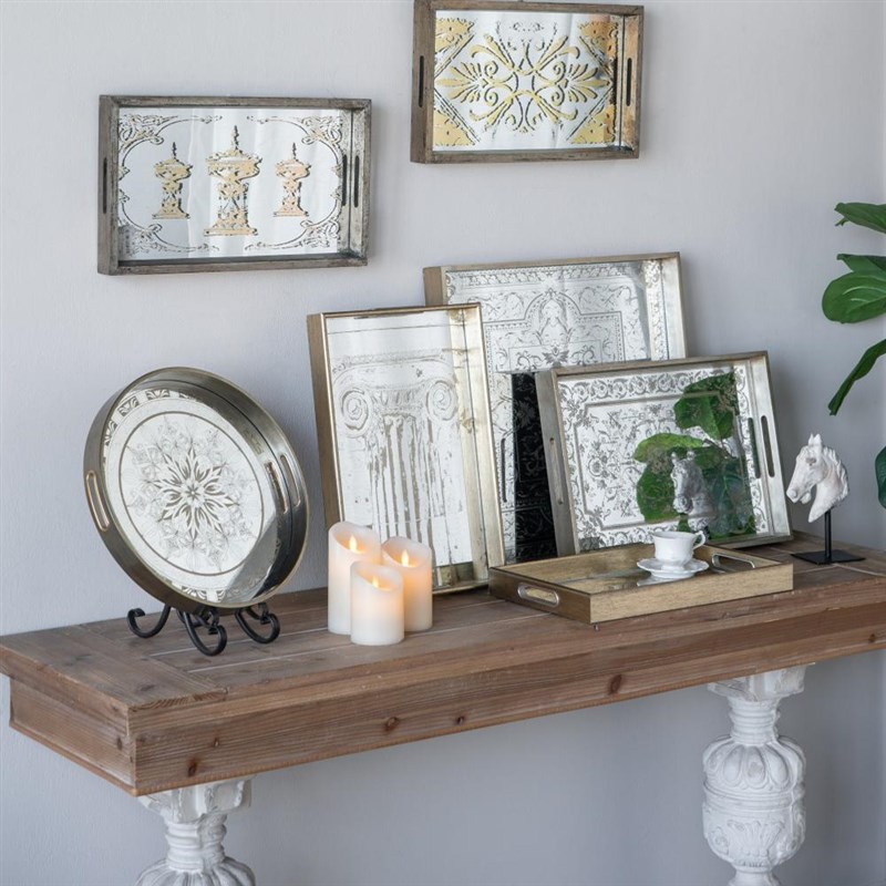 AB出口美国复古风刻花玻璃镜面装饰桌面收纳洋酒托盘茶盘客厅摆件