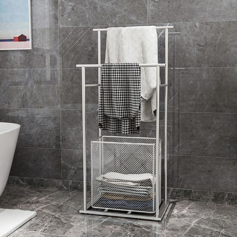 北欧轻奢卫生间置物架落地浴巾毛巾架免打孔 浴室浴缸边脏衣篮架