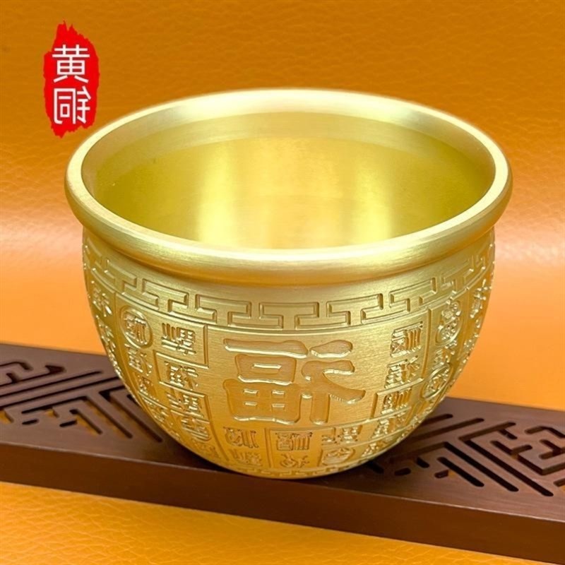五福临门招财进宝黄铜聚宝盆冰箱顶上的百福缸桌面装饰新年旺财摆