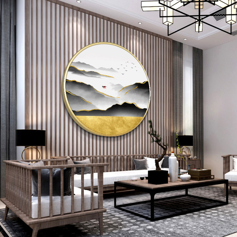 新中式晶瓷烤瓷圆形装饰画客厅餐厅沙发背景墙挂画现代轻奢玄关画图片