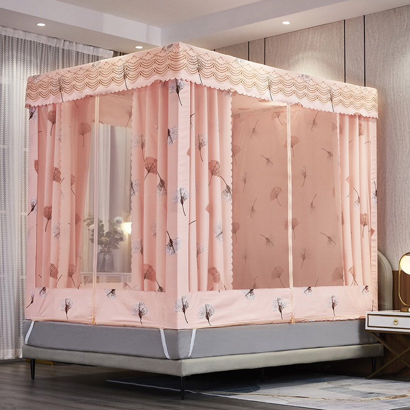 新款方顶蚊帐床帘家用加厚加密可拆洗儿童防摔全底防尘带顶布遮光