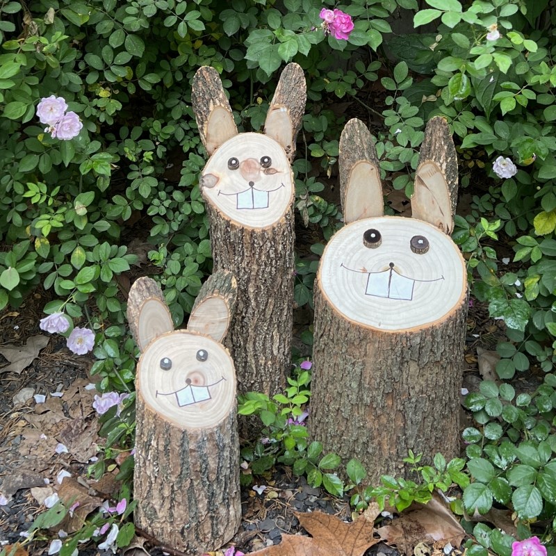 木质树桩兔子造型摆件户外花园景观名宿农场装饰幼儿园橱窗道具