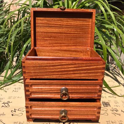 品木首饰红缅花整实木中式收纳储物盒大果紫檀榫卯结构木制饰盒盒