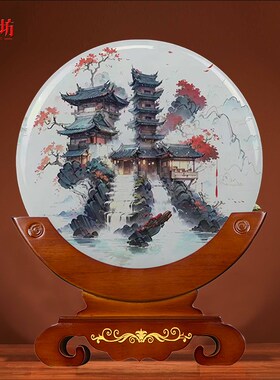 百家姓天然玉石平安扣摆件乔迁玄关台红花客厅装饰礼品桌面