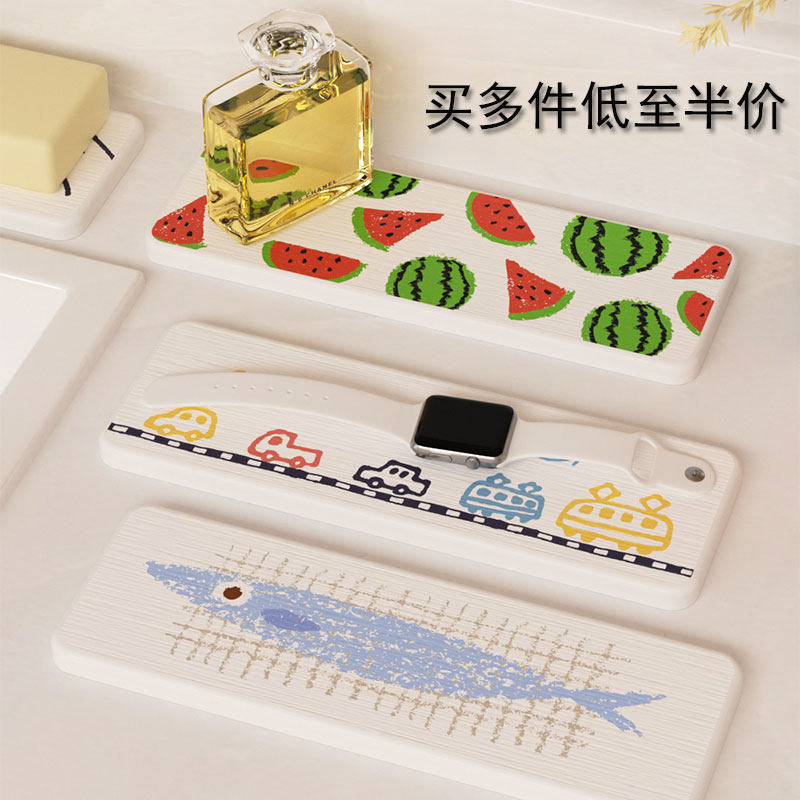 硅藻泥吸水垫牙具座牙刷架卫生间台面沥水垫肥皂托杯垫干燥控水垫