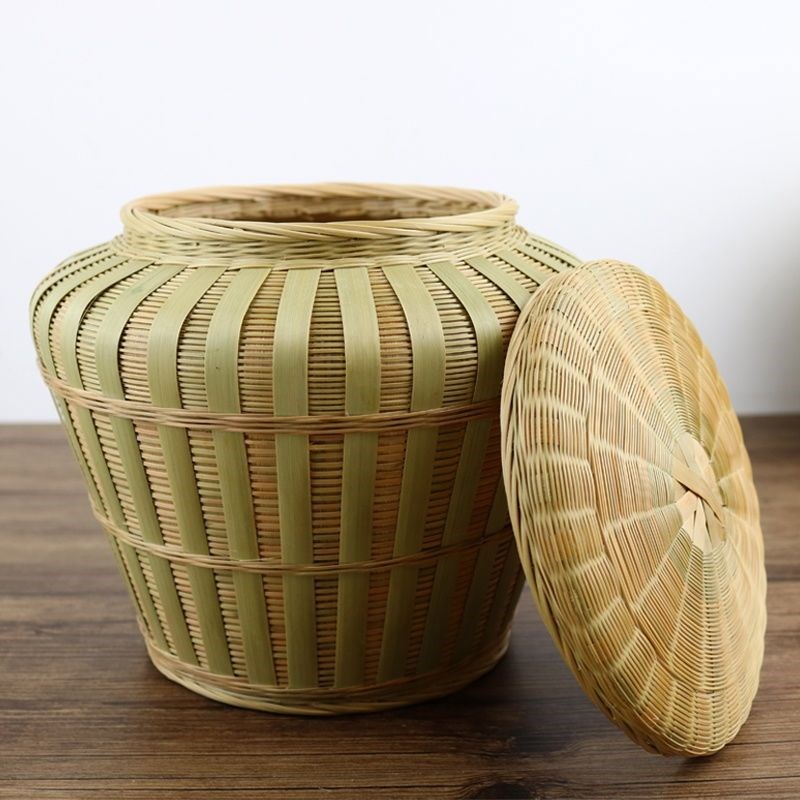 手工筐有盖竹篮子收纳盒茶叶篓竹篓婚庆礼品零食水果筐篮