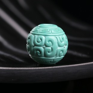 湖北原矿绿松石散珠回纹圆珠配饰纯天然原石单颗隔珠顶珠配珠子腰