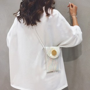 编织手机包女包包2024新款 海边沙草编包斜挎小包 竖款 夏天小众时尚