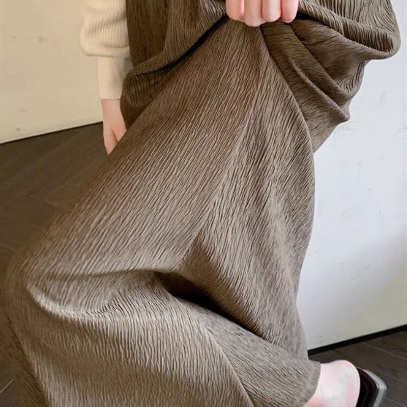 复古法式鱼尾半身裙孕妇秋装新款肌理感褶皱长裙垂感百搭a字裙冬