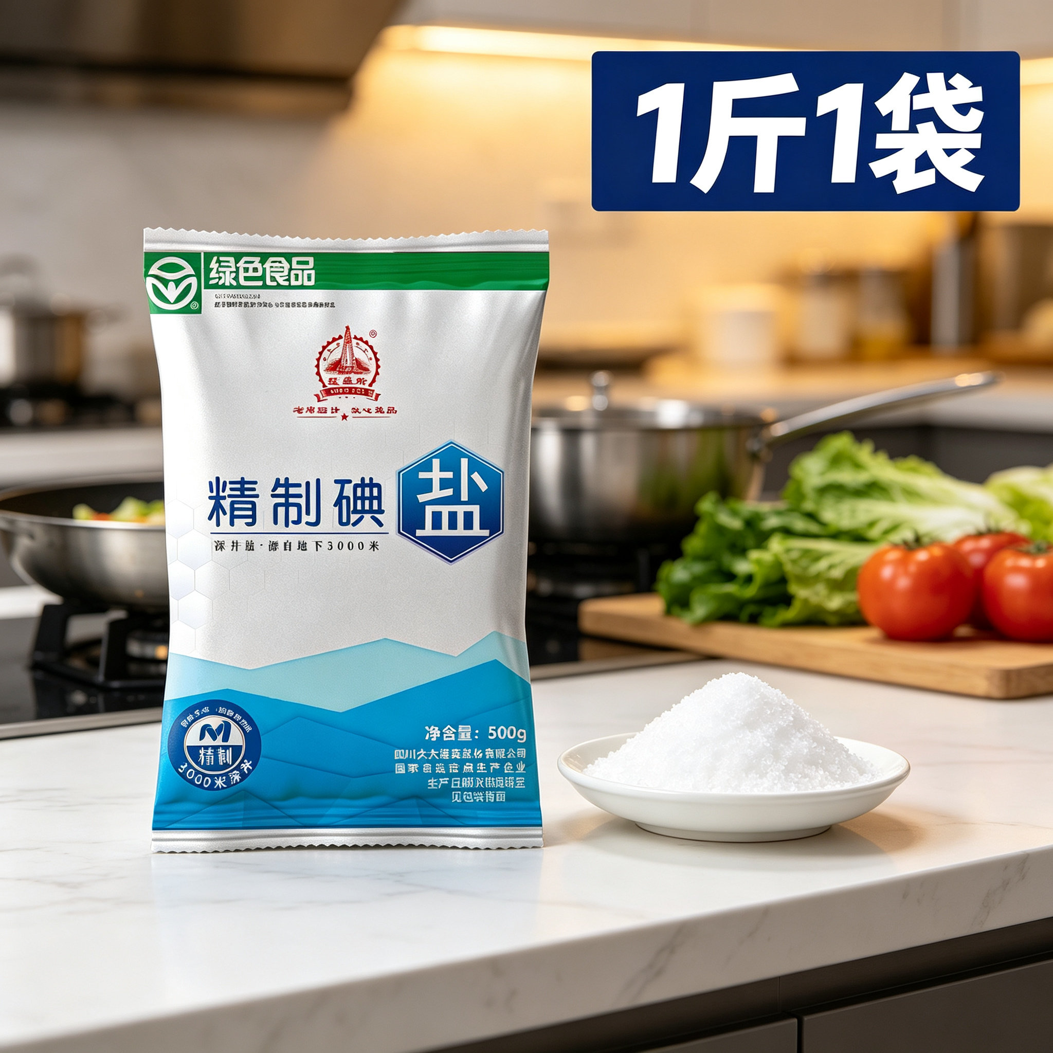 四川家用食用盐500g深井盐加碘食盐矿盐含碘商用细盐炒菜盐巴绿色