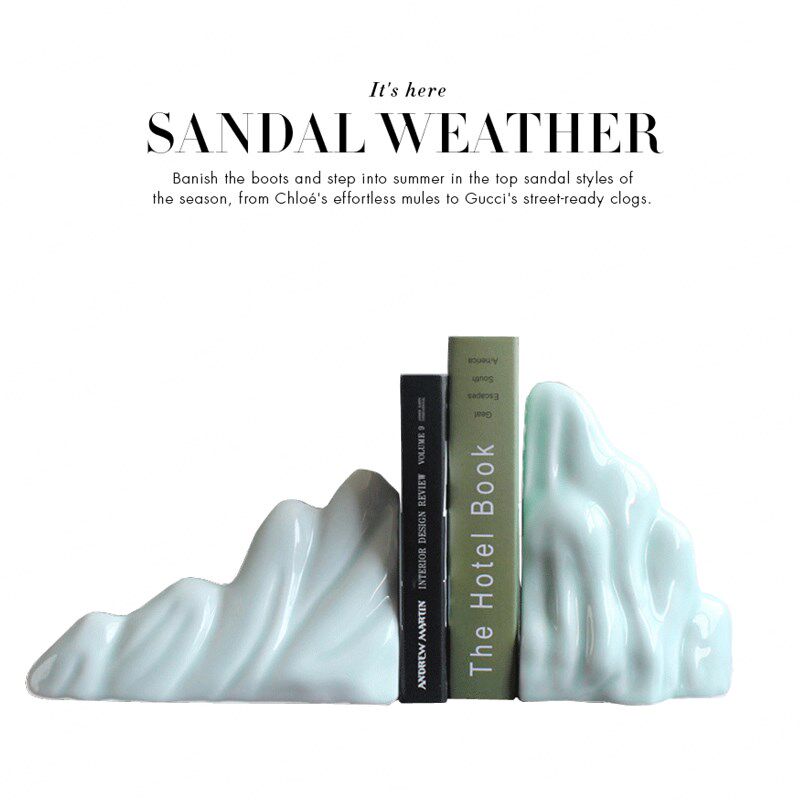 现新中式创意陶瓷假山书靠摆件样板房书房书立书档软装饰品摆设