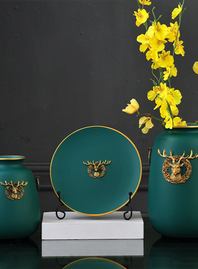 家居装饰品客厅玄关电视柜摆件欧式创意轻奢陶瓷盘