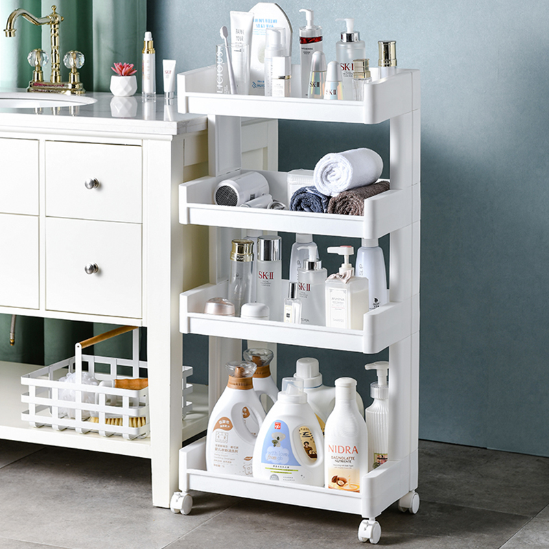 卫生间落地式带轮多层厕所收纳架塑料储物架可移动浴室架子