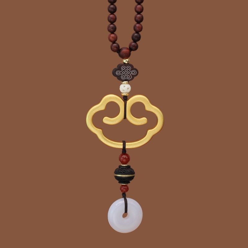 高档汽车挂件黄铜玉髓平安扣车载内吊饰男女手工复古短款