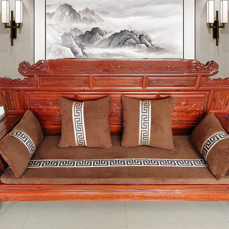 冬季加厚海绒毛绵红实木沙老坐垫子单三人发式木沙发座垫防滑可拆