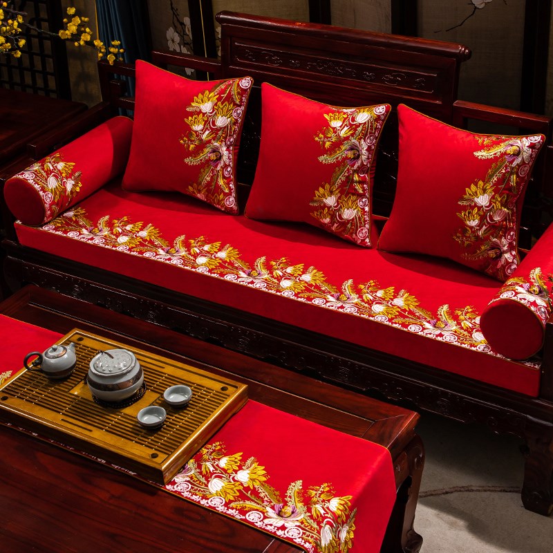 新中式红木沙发垫坐垫冬季防滑海绵垫罗汉床垫五件套冬季垫子定做