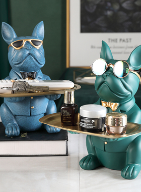 斗牛犬狗收纳摆件玄关门口钥匙托盘前台糖果盘轻奢家居装饰品