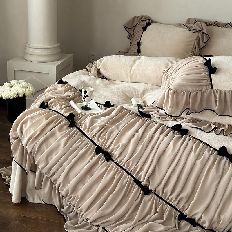 冬季牛奶丝绒法国复古加厚绒珊瑚毛绒床单奶茶床上用品