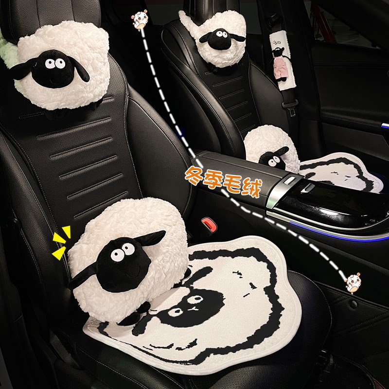 可爱汽车坐垫冬季加绒保暖座椅垫单片后排通用座垫短毛绒女士