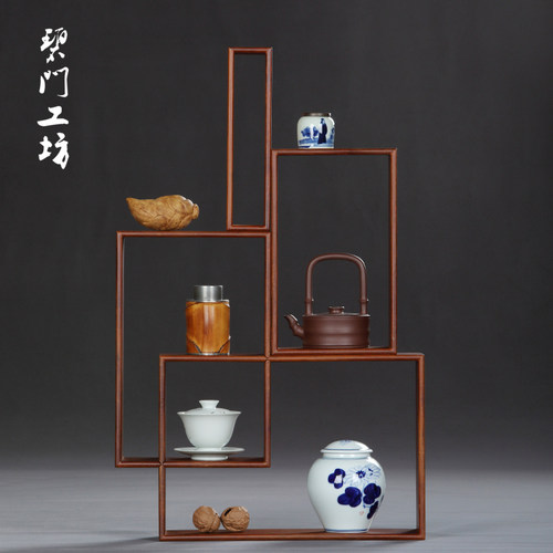 竹制架杯架道茶具多宝格展示茶收纳层架实木博古架茶子小摆件