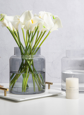 亦思 ns风简约灰色玻璃花瓶家居摆件鲜培插花装饰道具