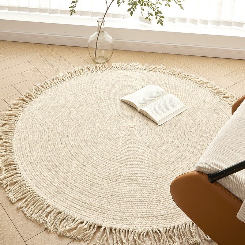 圆形无胶地毯纯色手工编织客厅卧室茶几素色床边流苏毯,居家布艺,地毯,淘宝优惠券,粉丝福利购,淘宝优惠卷