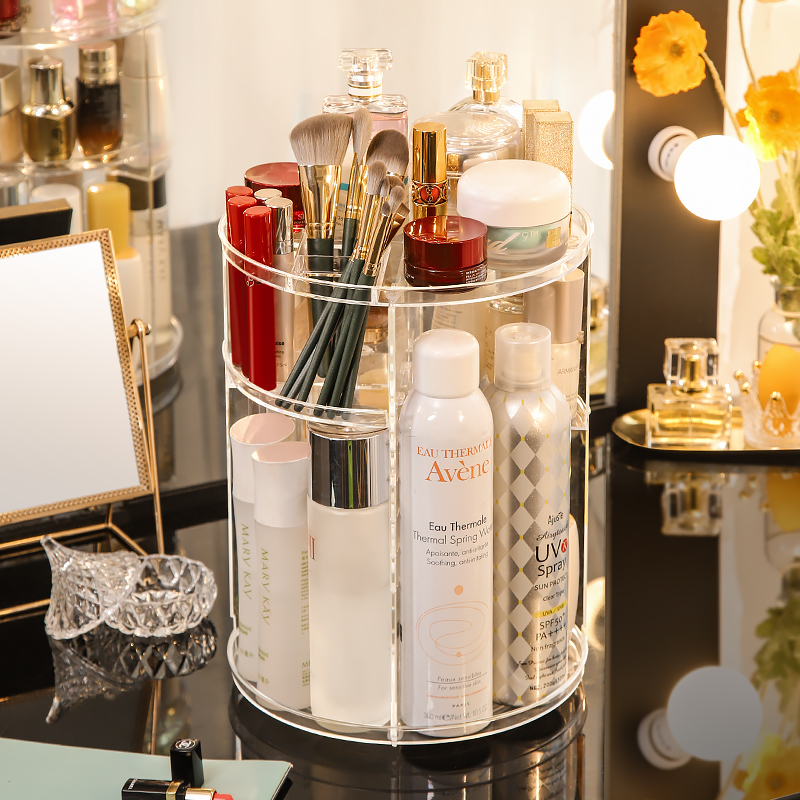 品收纳盒学生宿舍透明旋转塑料桌面分格隔置物梳妆台架子