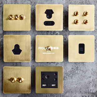 oy飞机头6型复古多孔USB面板黄铜拨杆单双三四开双控开关