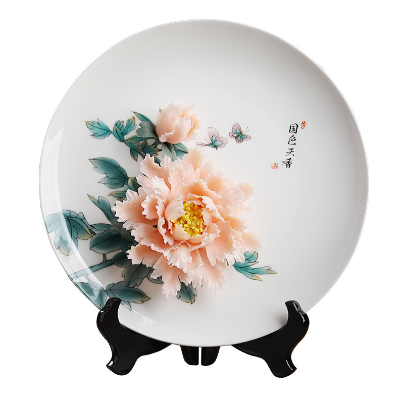 东方泥土《国色天香》手绘挂盘 陶瓷手工牡丹花摆件乔迁新居礼品,家居饰品,装饰摆件,淘宝优惠券,粉丝福利购,淘宝优惠卷