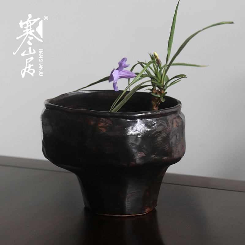 寒山居粗陶水培花盆空间花器日式花道器皿陶瓷插花盆水盂碗钵