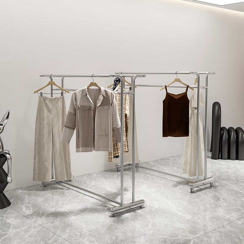 店展示架落地加粗加厚挂衣架晾衣架带轮简易移动架