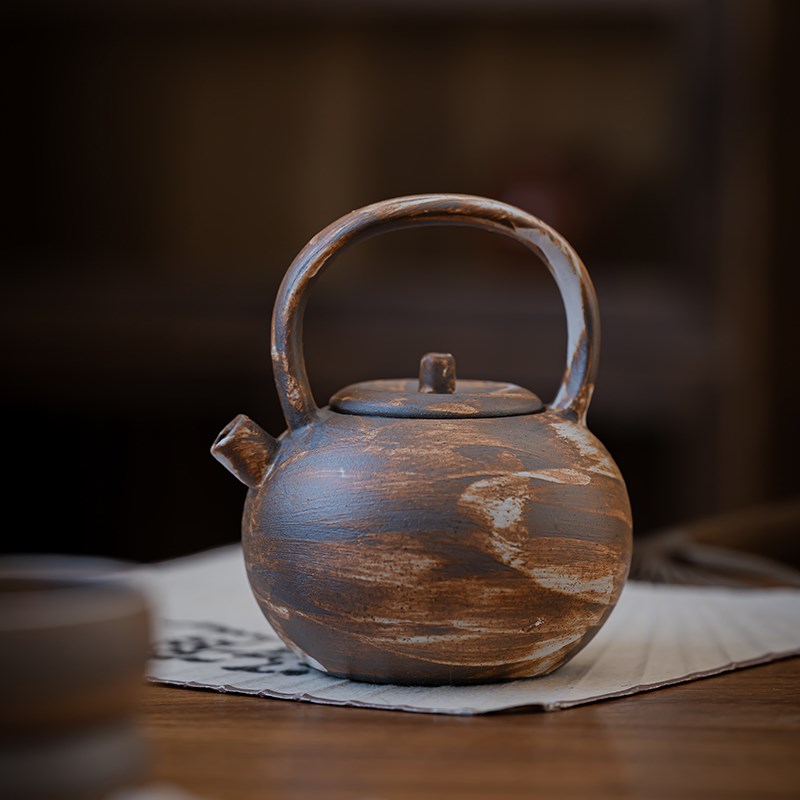 粗陶提梁壶复古风功夫茶具家用陶瓷泡茶器日式过滤小号沏茶单壶