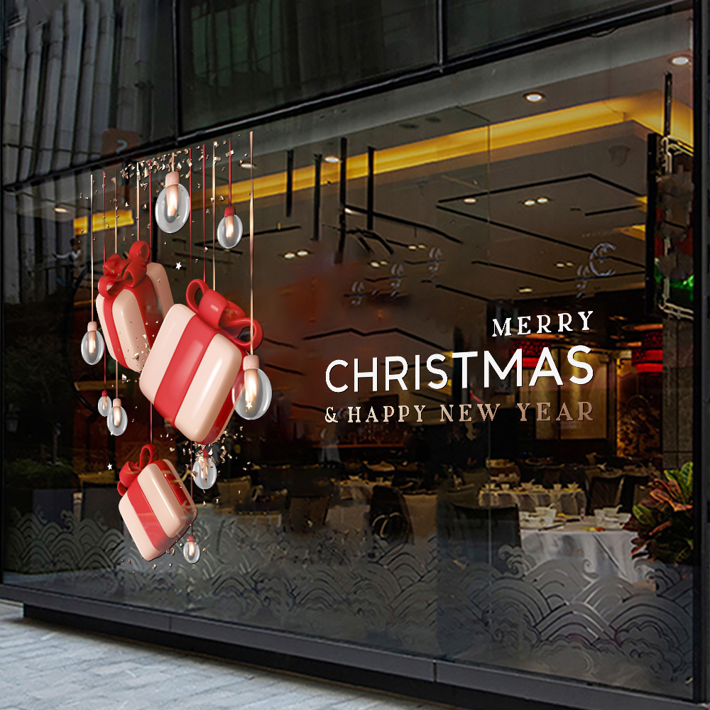 5新年元旦圣诞节装饰品贴纸店铺商铺橱窗玻璃布置UV静电