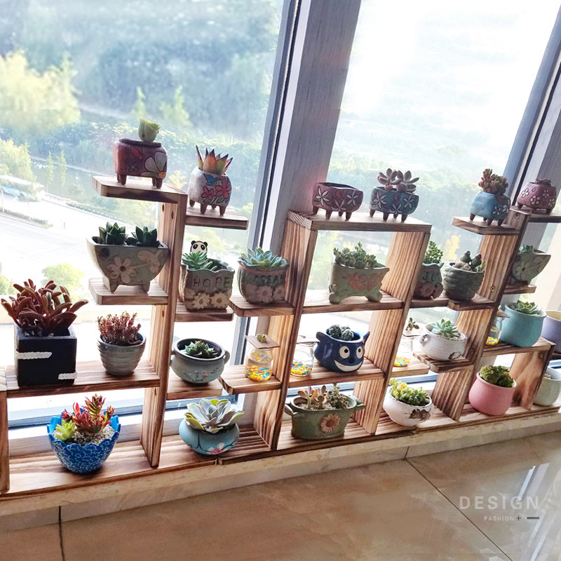 实木质窗台花架子多层室内多肉小花架原木桌面阳台置物植物架