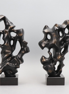 现新中式太湖石摆件酒店别墅样板房间玄关软装客厅假山雕塑摆设