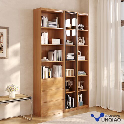 书木实璃落地置物柜简约家用带玻架门客厅防尘自由组合书柜展示架