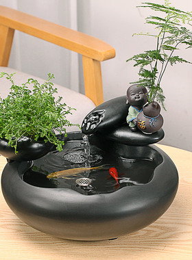 陶瓷流水摆件循环招财鱼缸加湿器客厅家居桌面水景喷泉装饰