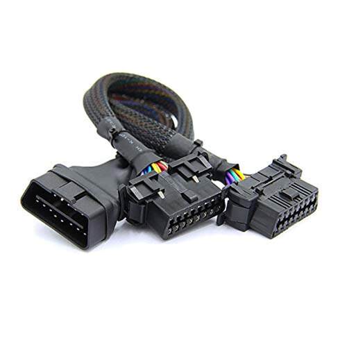 OBD2 Male to Dual Female Extension Cable 一分二延长线尼龙网