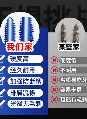 蓝色纳米手电钻丝锥含钴高速钢六角柄机用直槽丝锥丝攻钻头高硬度
