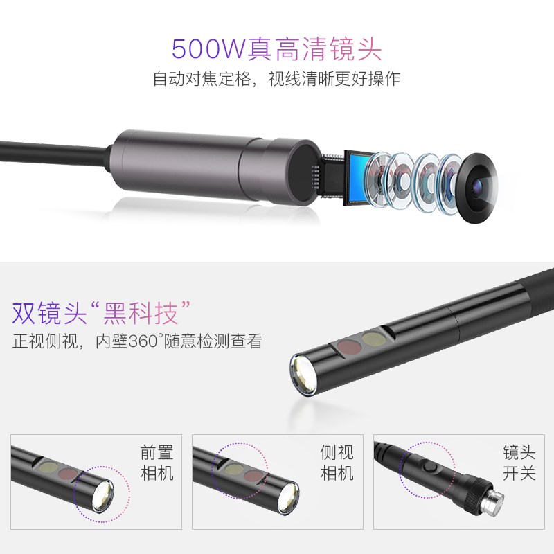 内窥双镜摄像头3.9/5.5毫米w配件1/3/5米软硬线m可弯曲蛇管模组nt