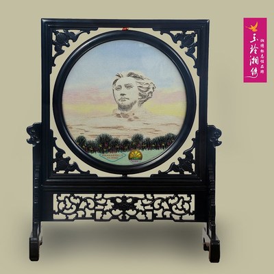玉玲湘绣面绣摆件湖湘景点湖湘特色成品纯手工创意湘绣摆台