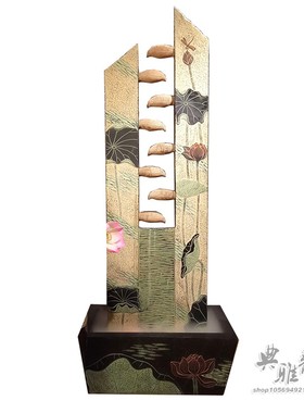 荷韵鸳鸯中式仿古工艺品假山流水喷泉盆景观家居装饰流水鸳鸯戏水