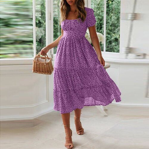 WomenS Summer Dress Fragmented Flower Flare Short Sleeve