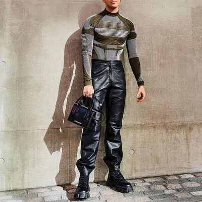 Skinny turtleneck knitted T-shirt slim bottoming shirt T恤男