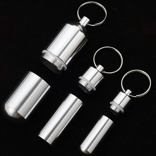 New Key Chain Medicine Pill Bottle Box Aluminum Storage Case