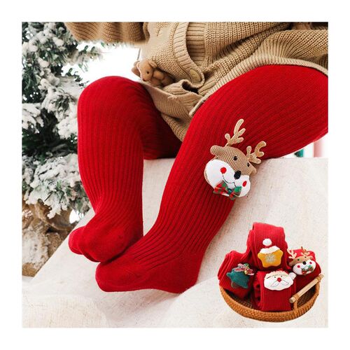 Kids Christmas Stockings Toddler Long Socks Red Leggings Pan