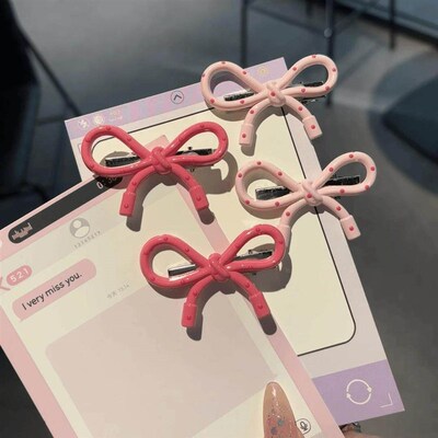 Korean minimalist polka dot pink bow duckbill clip, a versat