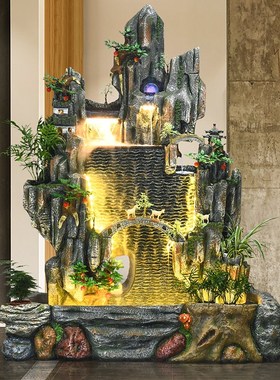 招财流水摆件水幕墙客厅酒店中式玄关庭院喷泉假山循环水造景装饰