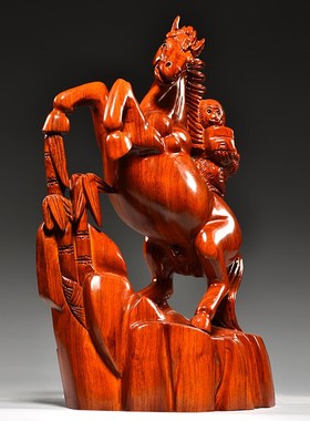 实木雕刻马上封侯生肖猴子摆件红木实木工艺品家居吉祥物红木装饰