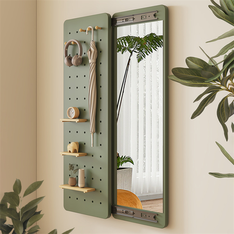 溪有好物家用隐形推拉穿衣镜实木洞洞板一体换衣镜壁挂贴墙可移动